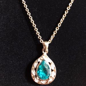 Faux Diamond and Aquamarine Gemstone Necklace